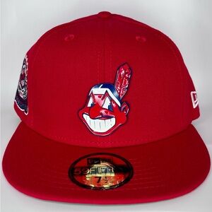New Era Red Fitted Baseball Cap with Team Logo Patch Metal Badge
